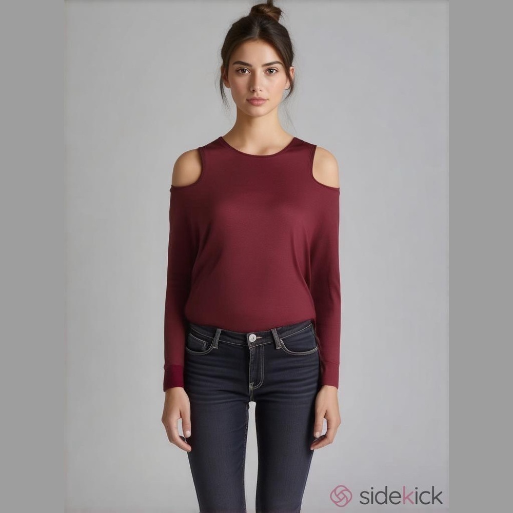 AnyBody Loungewear Womens Brushed Hacci Cold Shoulder Top in Grape Wine Size XS